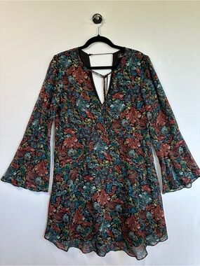 Sam Edelman Floral Bell Sleeve Mini Boho Whimsical Dress Size 10